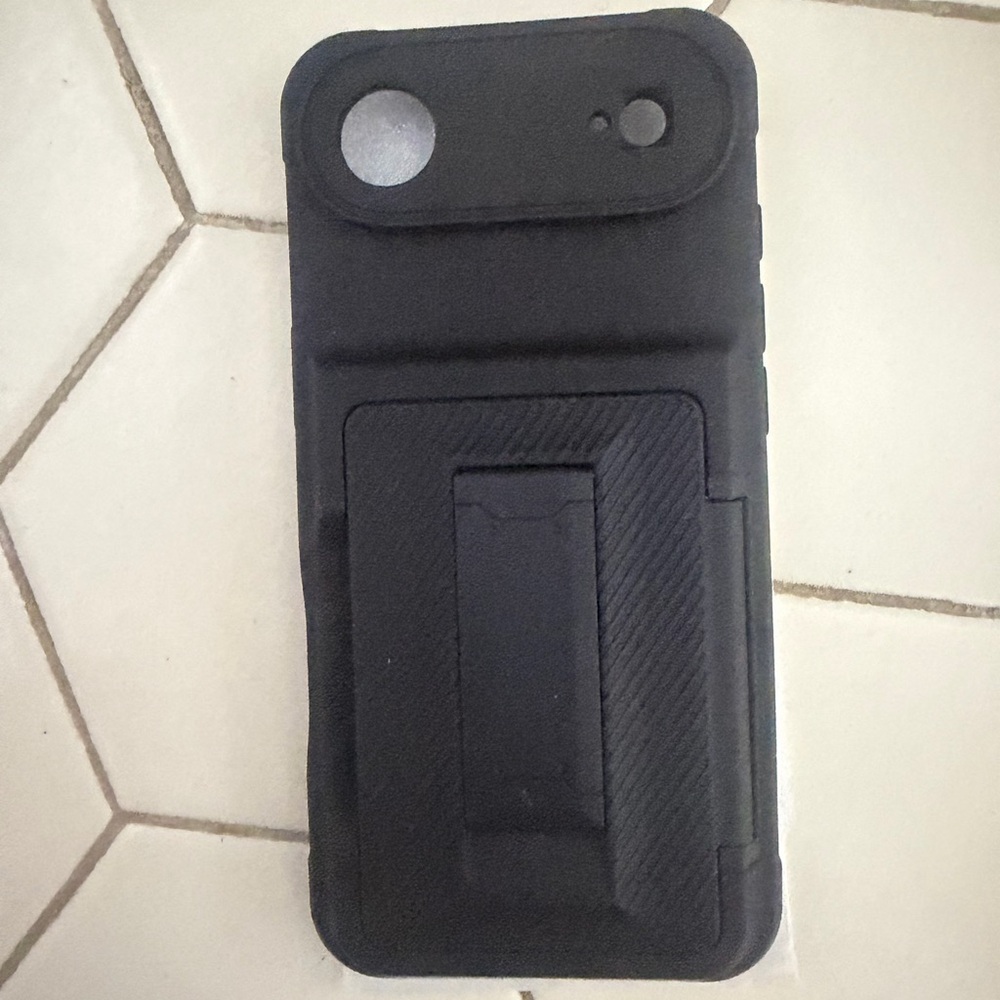 Black Rugged IPhone 17Air Case with Wallet & Stand